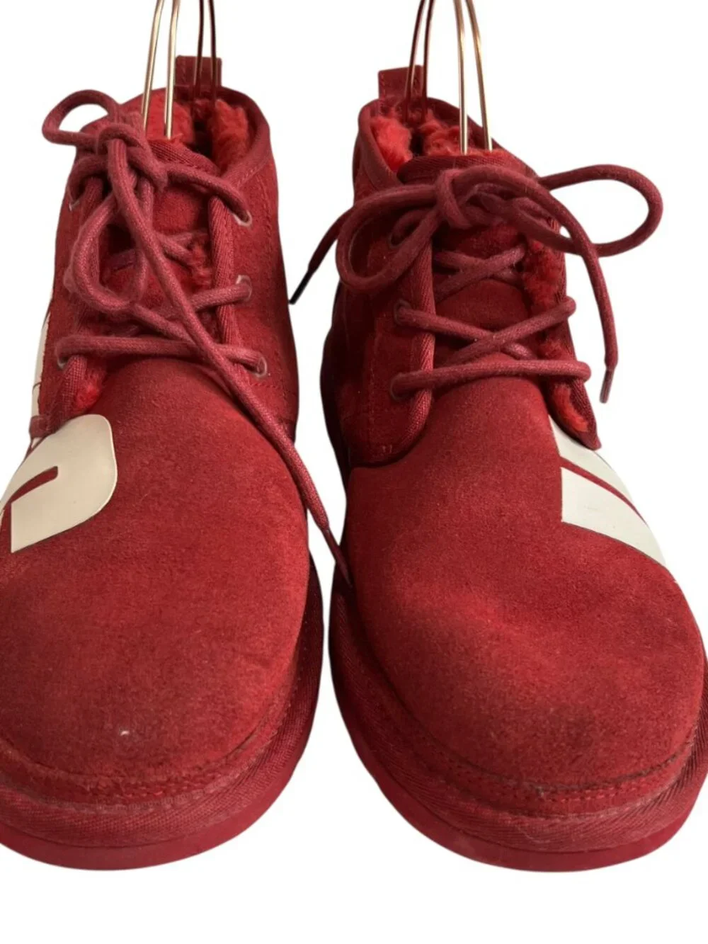 UGG boots Neumel Chopd size 9 Rich Red suede white logo lace up ankle booties